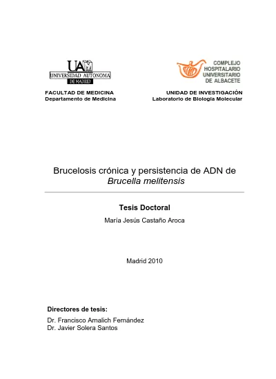 DiagnÓstico De La Brucelosis Humana Brucelosis Crónica Y Persistencia De Adn De Brucella Meli