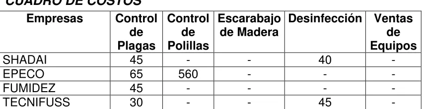 CUADRO DE COSTOS 
