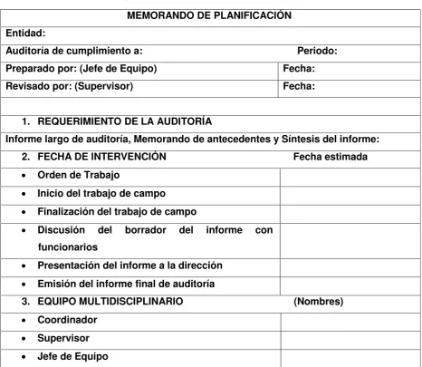 Cuadro Nº  2 Memorando de planificación 