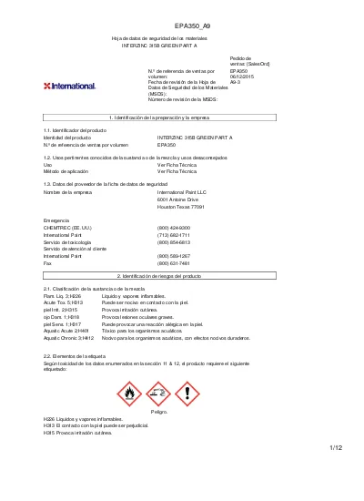 EPA350_A9. Hoja De Datos De Seguridad De Los Materiales INTERZINC 315B ...