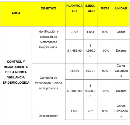 CUADRO DE DATOS DE LO PLANIFICADO Y LO EJECUTADO  
