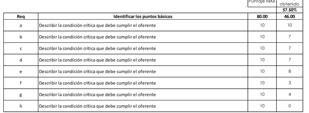 Tabla 4. Puntos críticos para evaluar. 