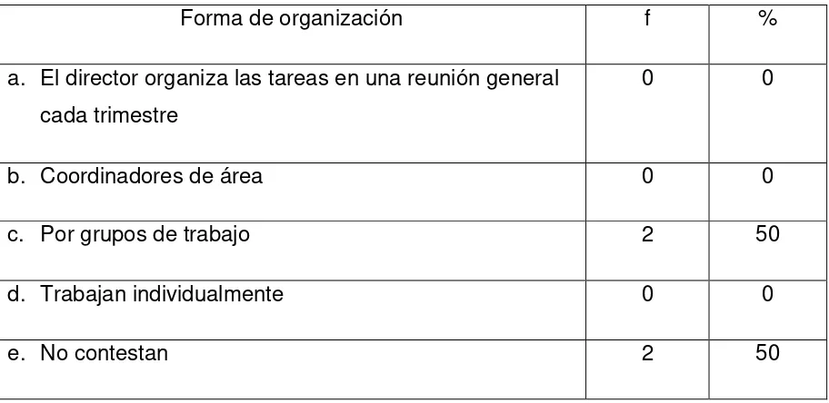 Tabla 6  FORMA DE ORGANIZACIÓN DE LOS EQUIPOS DE TRABAJO EN EL CENTRO 