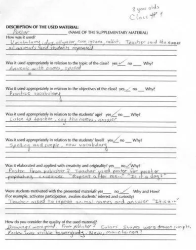 Figure 2: Observation sheet sample # 1 of the second page
