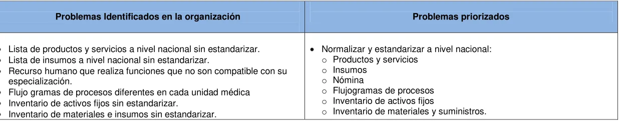 Cuadro 4.- Identificación y priorización de problemas 