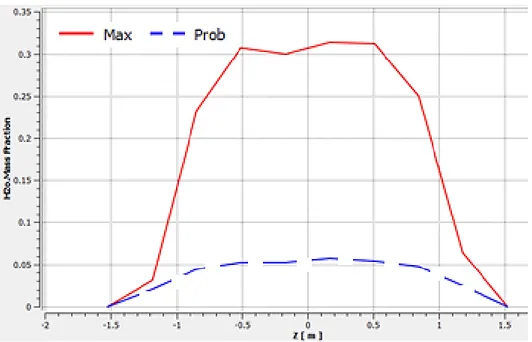 Figure 2-21. Mass fraction in the maximum and probe lines along Z axis for case #3 