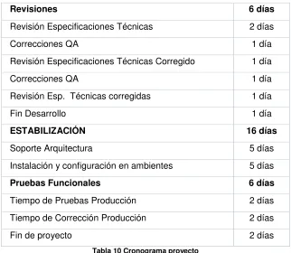 Tabla 10 Cronograma proyecto 