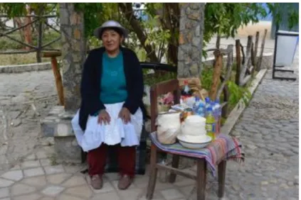 Figura 9: Fotografía de pobladora dedicada a la venta de quesos  en la comunidad de Vilca, Huancaya
