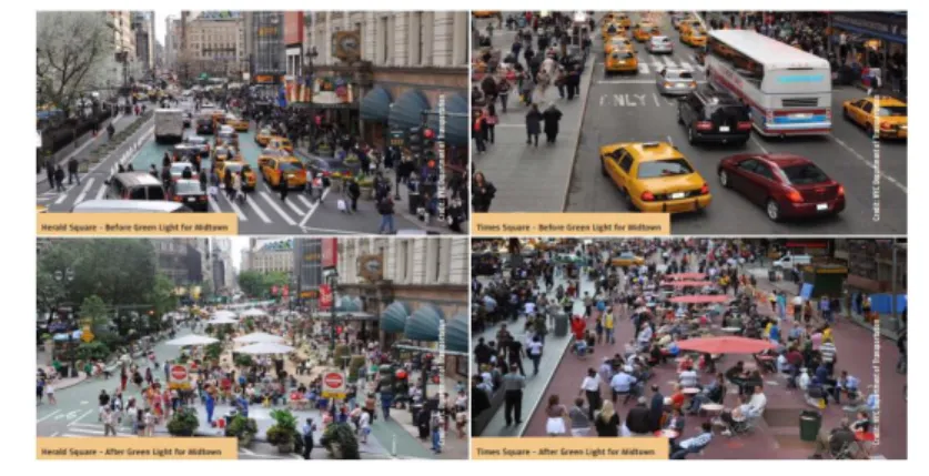 Ilustración 4 Antes y Después de la Peatonalización del Time Square y el Herald Square (Bloomberg, 2010)