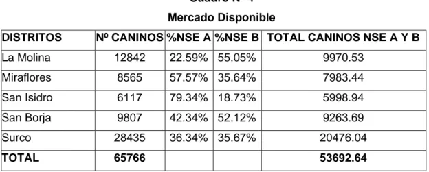 Cuadro Nº 4  Mercado Disponible 