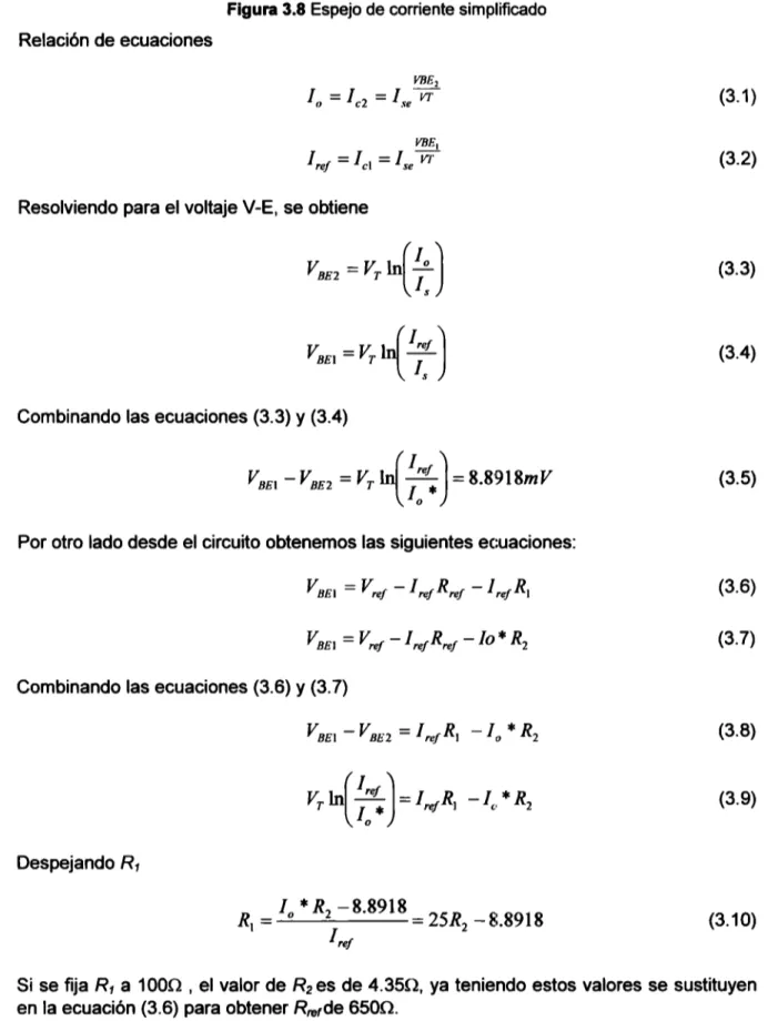 Figura 3.8 Espejo de corriente simplificado  Relación de ecuaciones 