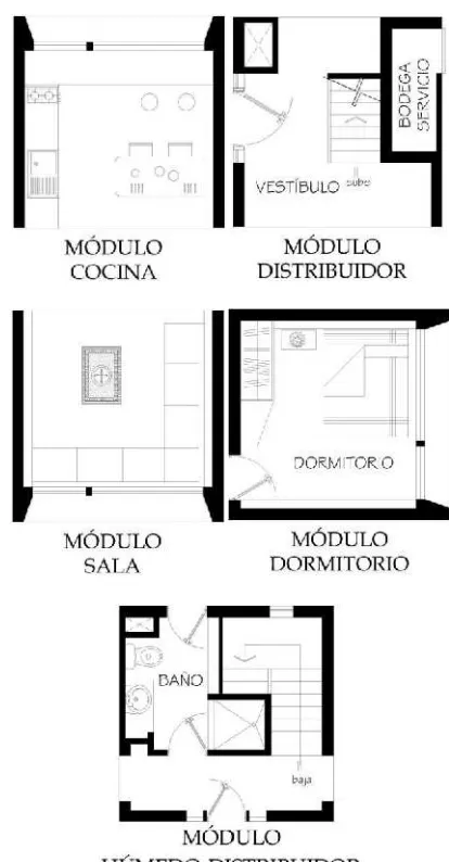 Fig. 132 Módulos conformante de la Zero House. Fuente: Autor 