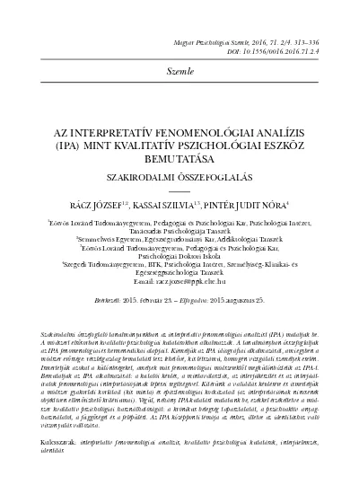 Az Interpretatív Fenomenológiai Analízis Ipa Mint Kvalitatív Pszichológiai Eszköz Bemutatása 4106