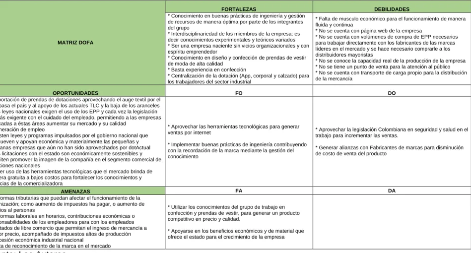 Cuadro 5. Matriz DOFA 