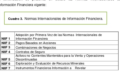Cuadro 3.  Normas Internacionales de Información Financiera. 