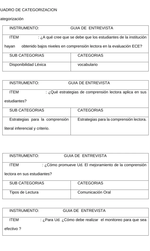 CUADRO DE CATEGORIZACION  Categorización 