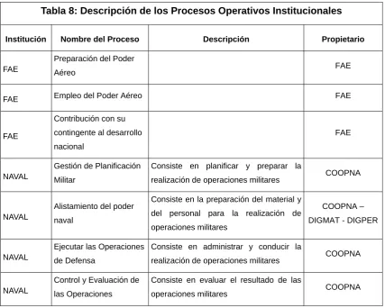 Tabla 8: Descripción de los Procesos Operativos Institucionales 