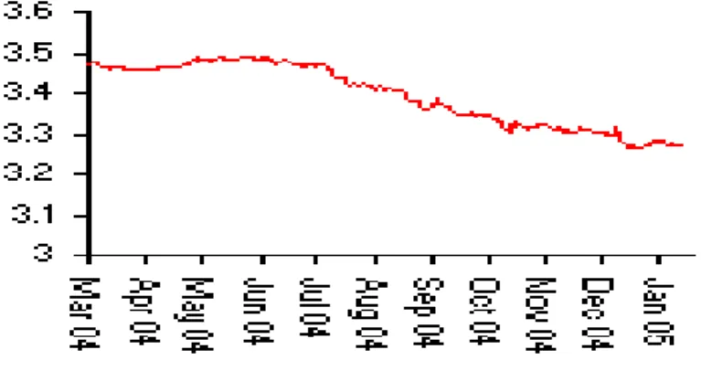 Gráfico 2.1: Evolución del tipo de cambio durante el año 2004 