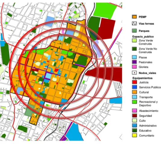 Figura 18. Plano Equipamientos en Centro histórico, Tunja  Fuente: PEMP 