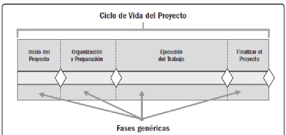 Ilustración 2.1 Representación genérica del ciclo de vida de un proyecto  