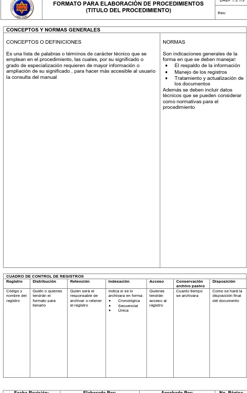 CUADRO DE CONTROL DE REGISTROS Registro 