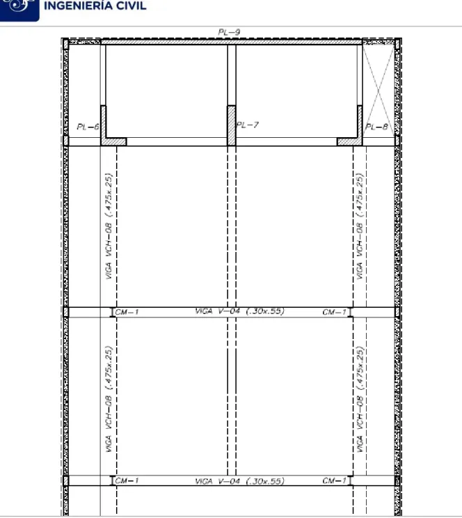 Figura 7. Configuración Estructural del Segundo Techo  – Proyecto CapStone (ejes 1 al 4) 