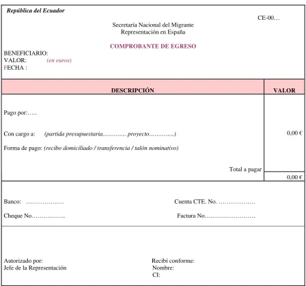 Cuadro 13. Formato de comprobante de egresos  