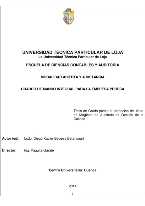 CUADRO DE MANDO INTEGRAL PARA LA EMPRESA PROESA 