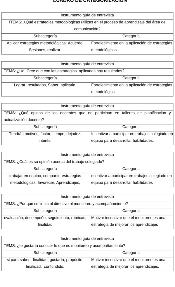 CUADRO DE CATEGORIZACION 