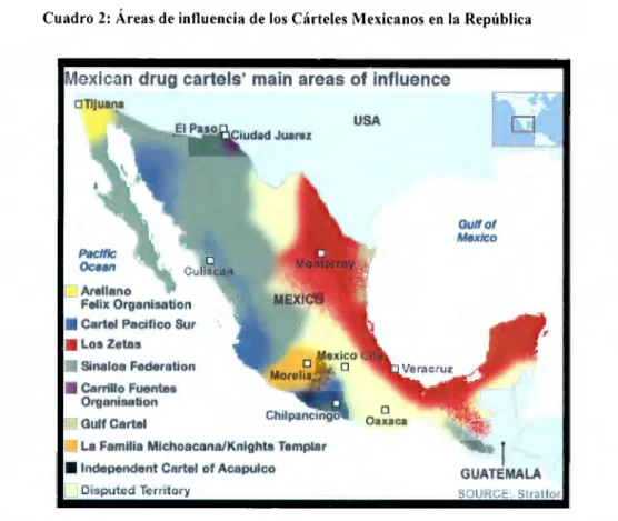Cuadro 2:  Áreas de influencia de los Cárteles Mexicanos en  la  República 