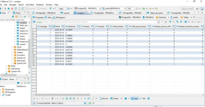 Ilustración 23: Pantalla de Almacenamiento en Base de Datos 