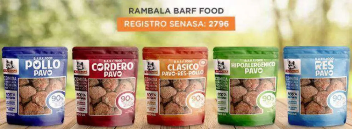 Figura 20. Empaque y presentación de comida BARF Rambala. Nota: fan page  https://www.facebook.com/RambalaBarfFood/https://www.wildogbarf.com/ 