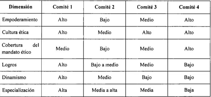 Cuadro 9.- RANKING  DE COMITES BASADO EN  DIMENSIONES 