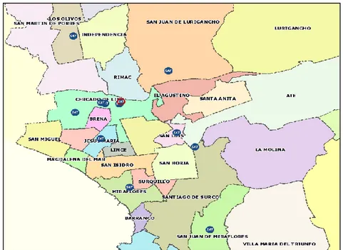 Figura 4: Agencias del SAT de Lima en los diferentes  distritos de la capital 