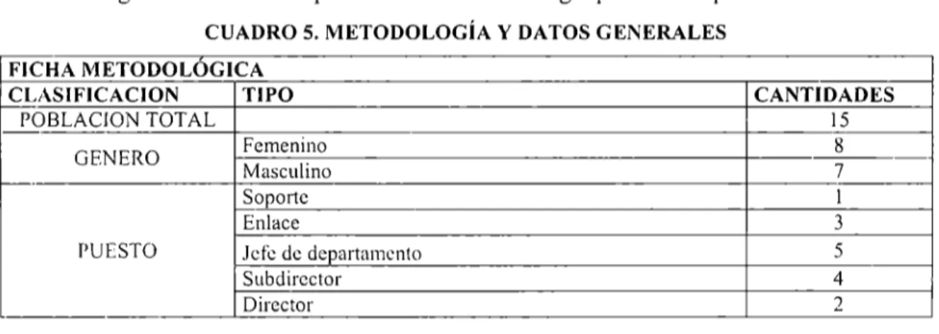 CUADRO 5.  METODOLOGÍA Y DATOS GENERALES  FICHA METODOLOGICA 