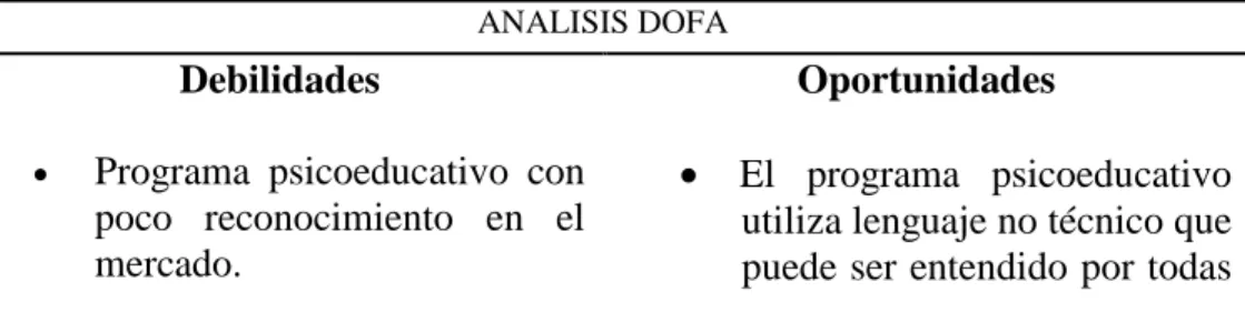 Tabla 10. Análisis DOFA 
