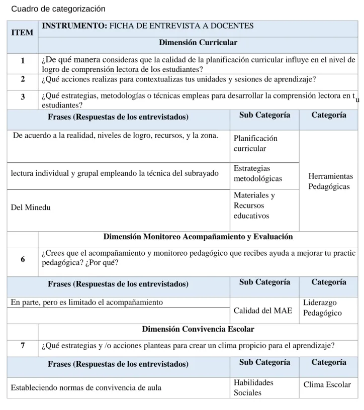 Cuadro de categorización 