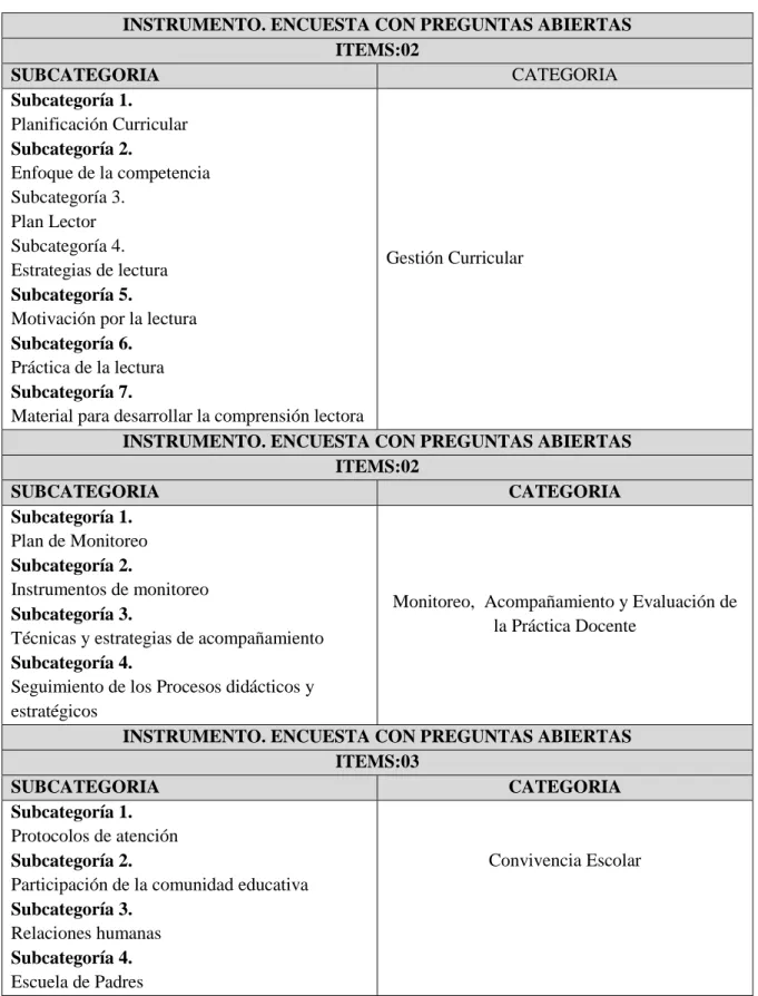 Cuadro de categorización 