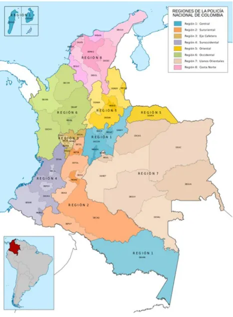 Figura 2-1. Regiones de la Policía Nacional de Colombia  Fuente: www.policia.gov.co 
