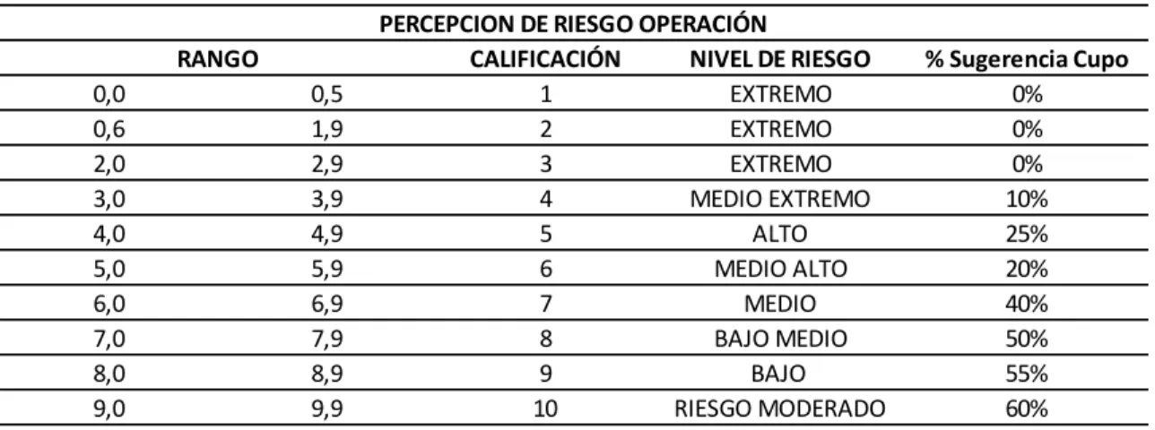 Tabla 6. Esquema de calificación de riesgo 