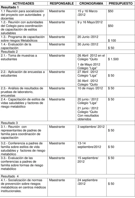 Tabla 5. Cronograma 