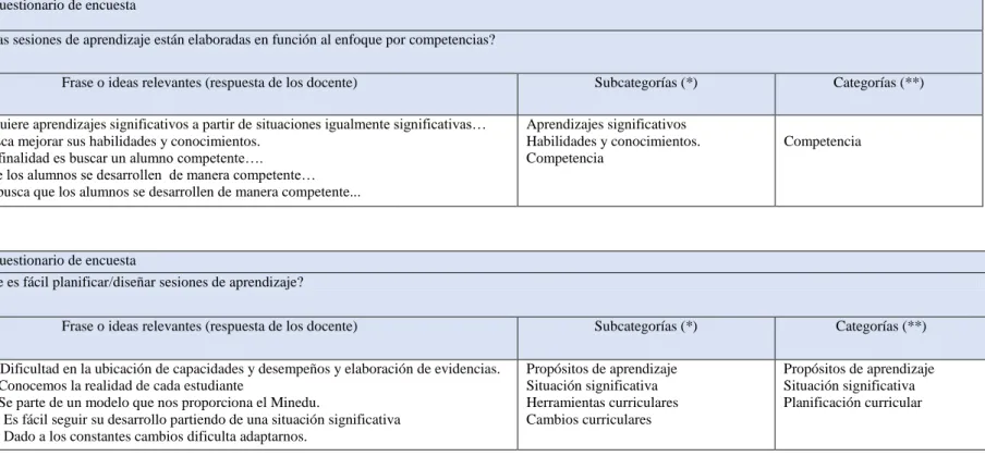 Cuadro de categorización 