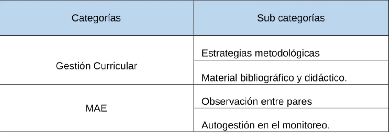 Cuadro de categorización 