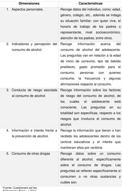 Cuadro 3. Descripción de dimensiones 