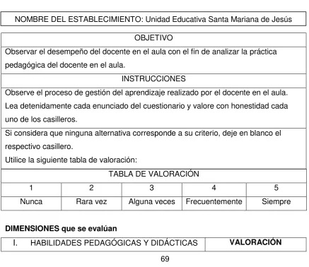 TABLA DE VALORACIÓN 