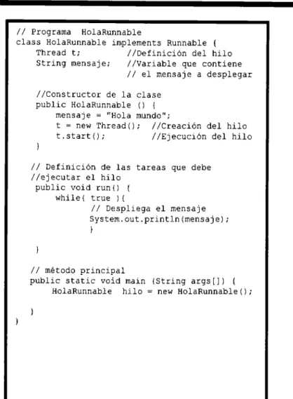Figura 2.6.- Creación de un hilo con Runnable 