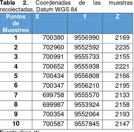 Tabla 1. Coordenadas de ubicación geográfica. Datum WGS 84. 