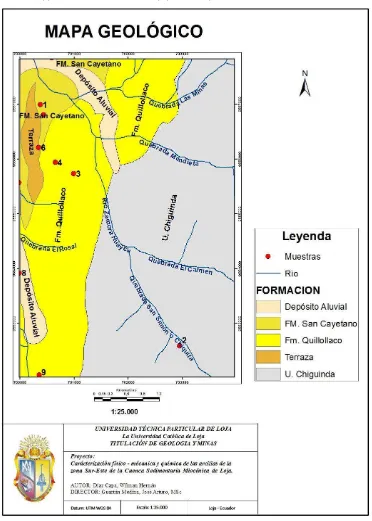 Figura 3 Mapa geológico. Datum WGS 84.Fuente: Díaz, W. 