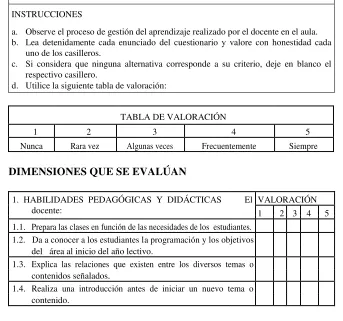 TABLA DE VALORACIÓN 