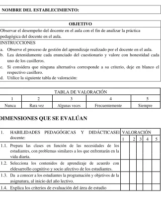 TABLA DE VALORACIÓN 